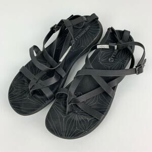 Merrell Black Leather Duskair Seaway Thong Criss Cross Strappy Ankle Sandals 9